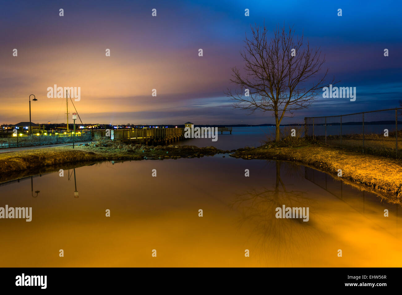 The waterfront at night, in Havre de Grace, Maryland Stock Photo Alamy