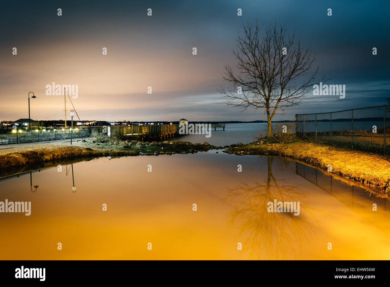The waterfront at night, in Havre de Grace, Maryland Stock Photo Alamy