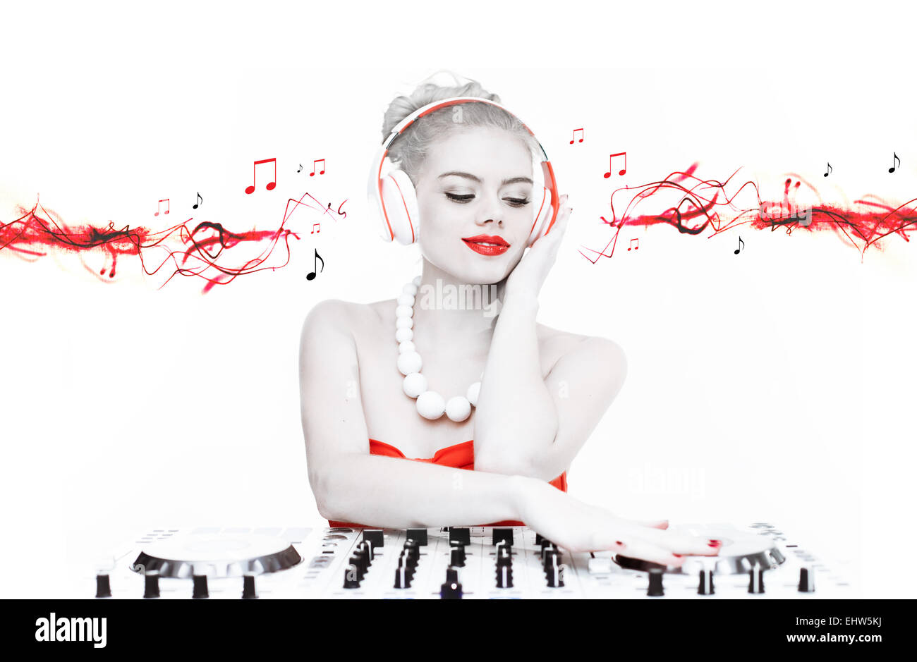 Beautiful disc jockey mixing music Stock Photo Alamy