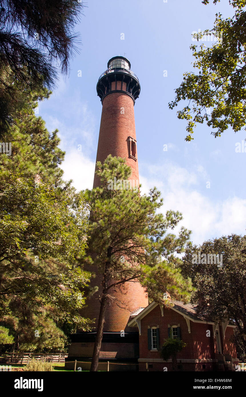 North Carolina Outer Banks light house Corolla Duck trees brick Stock