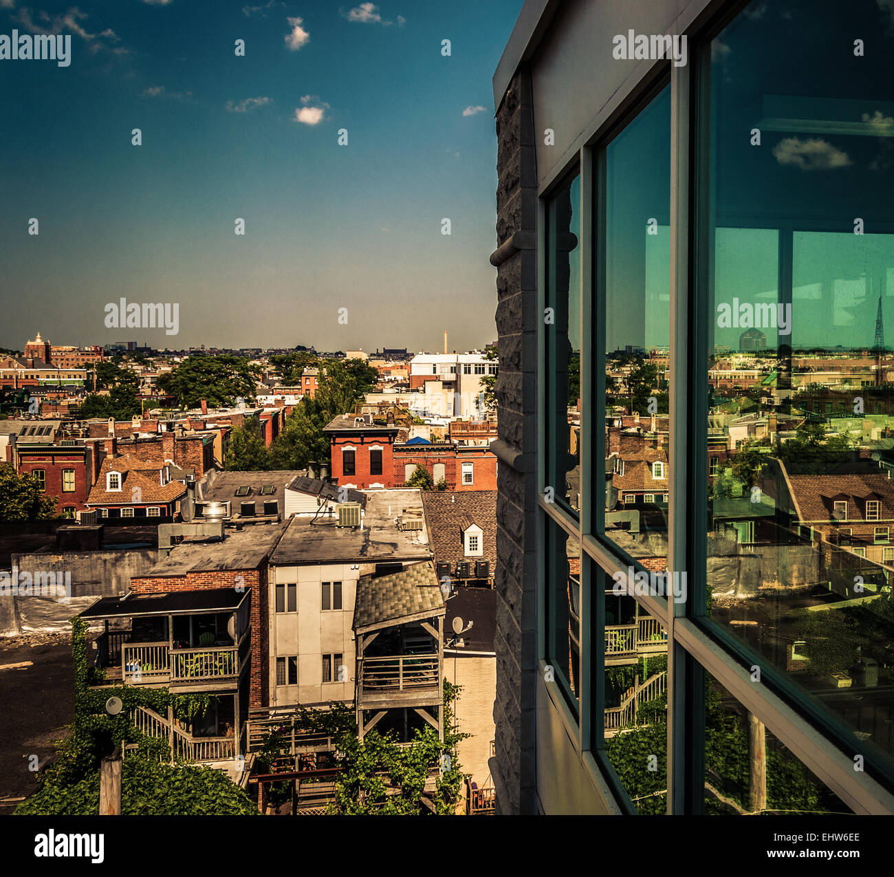 View of a run-down residential area from a parking garage in Baltimore, Maryland. Stock Photo