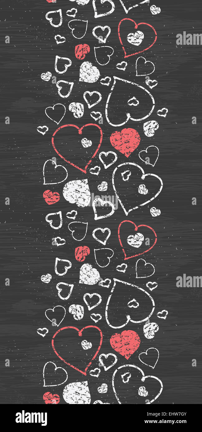 Chalkboard art hearts vertical border seamless pattern background Stock