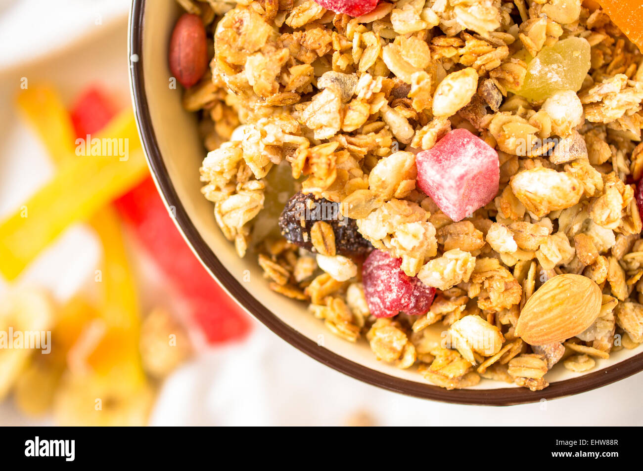 Muesli with dried fruit, candy, berries and nuts Stock Photo Alamy