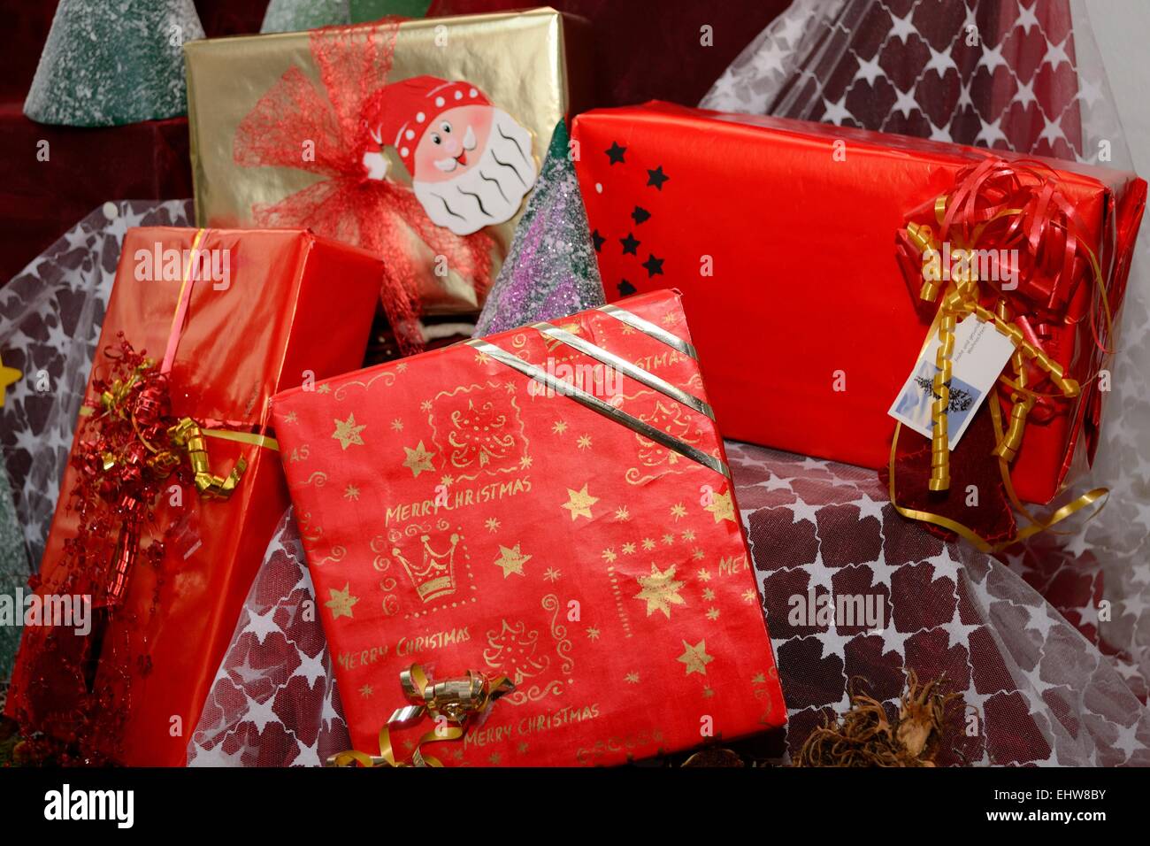Christmas packages in the wrapping paper Stock Photo