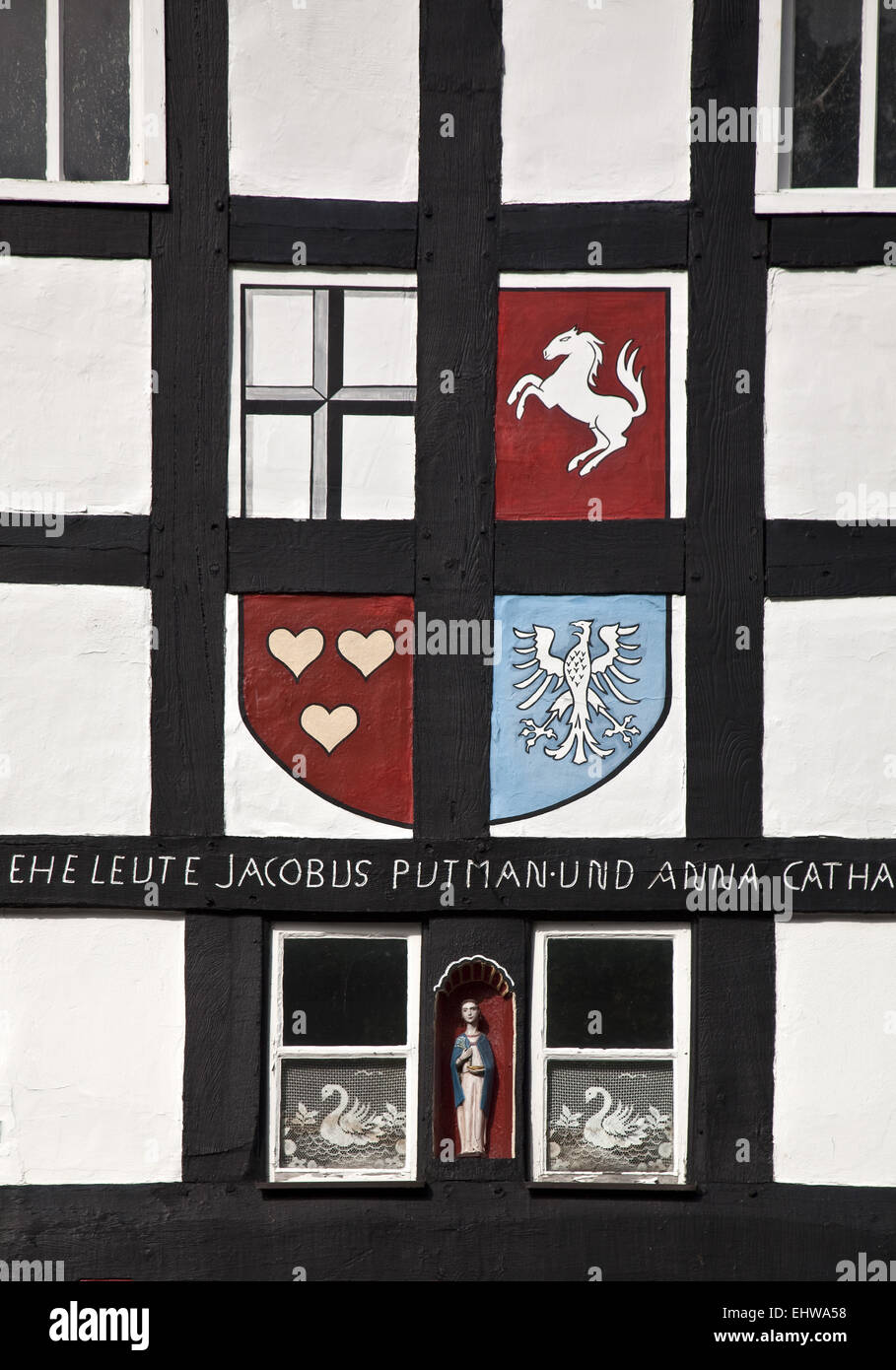 Detail of a half-timbered house in Meschede. Stock Photo