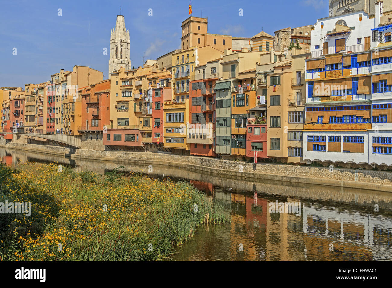 Riverside Buildings Girona Catalonia Spain Stock Photo