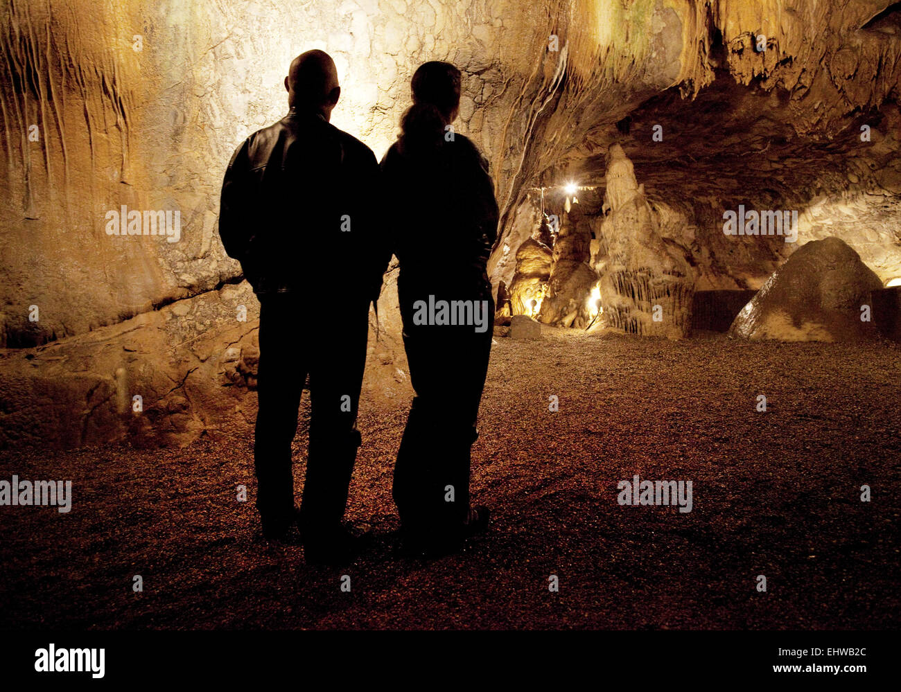 People in the Dechen Cave in Iserlohn. Stock Photo