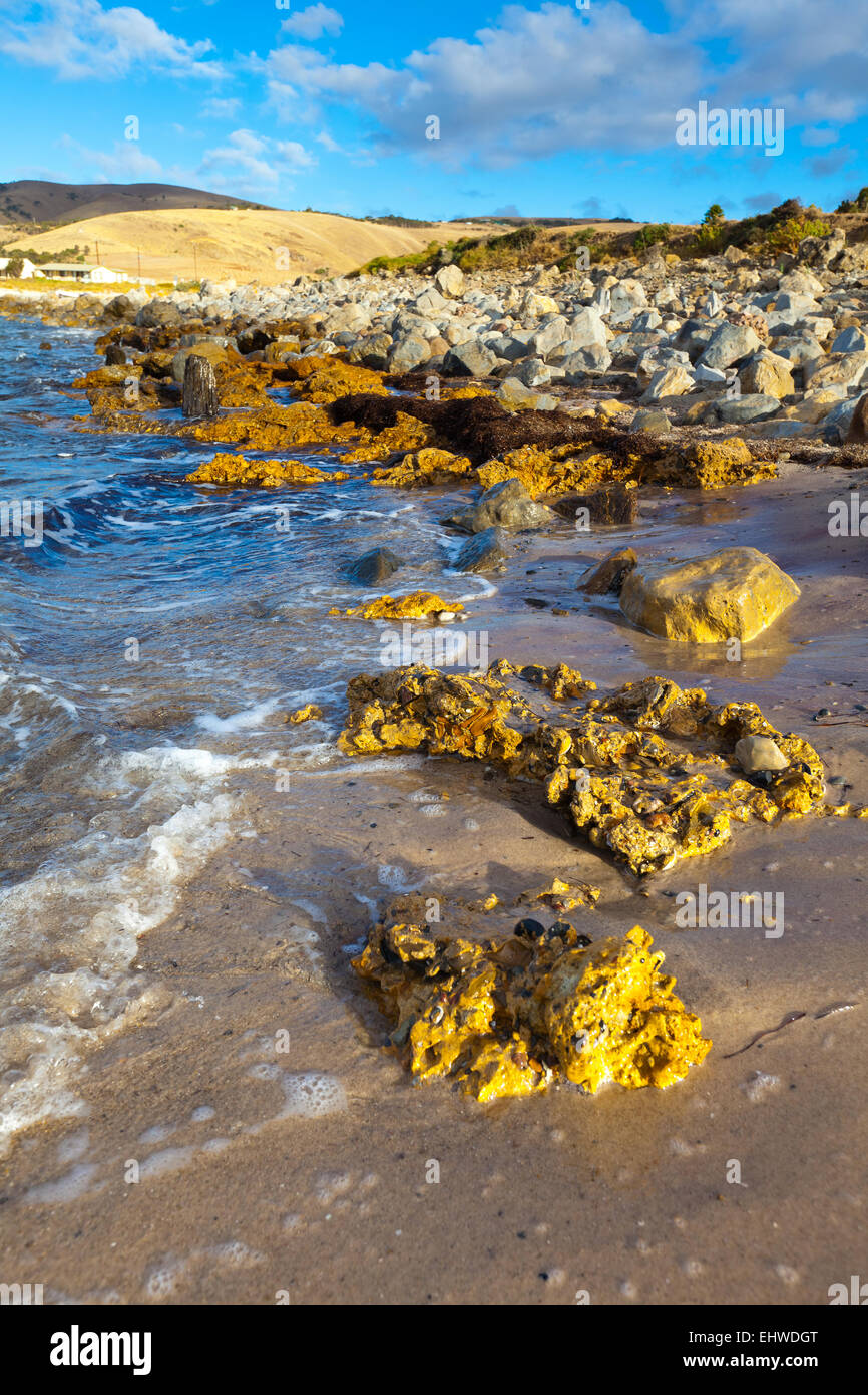 jetty ruins rocks coast coastal seascape seascapes coastline Myponga Beach Fleurieu Peninsula South Australia Australian Stock Photo