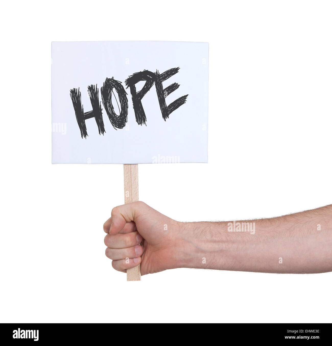 Hand holding sign, isolated on white - Hope Stock Photo