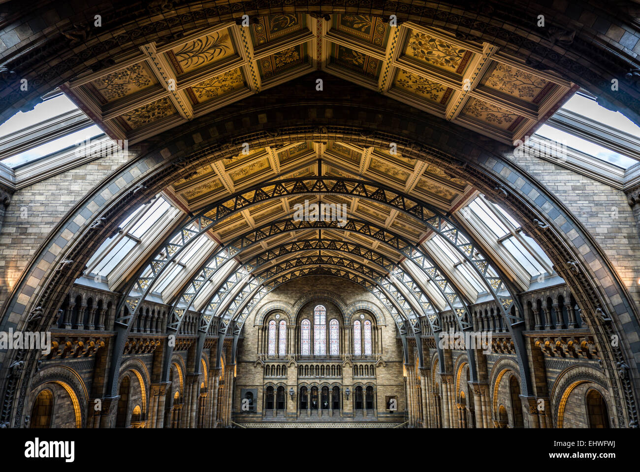 Detail of the ornate ceiling roof of the Natural History Museum, London Stock Photo