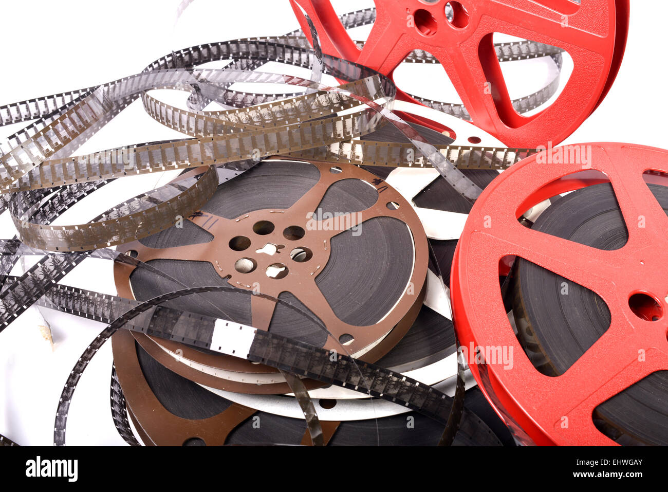 16mm movie files with films reels Stock Photo