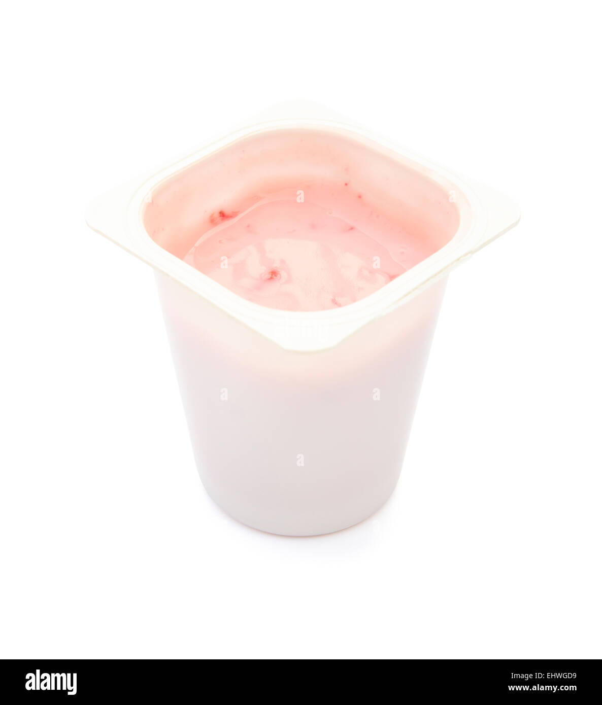 strawberry flavor yogurt on white with clipping path Stock Photo
