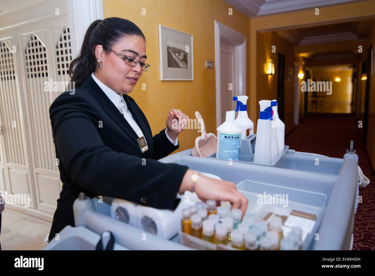 TUNISIA, TUNIS: Room service at Carthage Thalasso Resort Hotel Stock Photo
