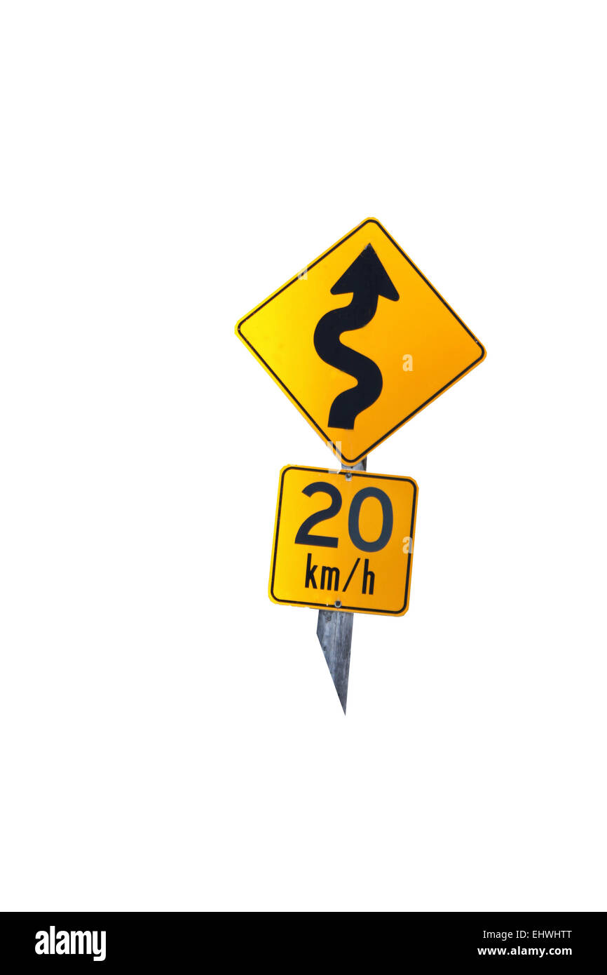 yellow 20kmh warning sign Stock Photo