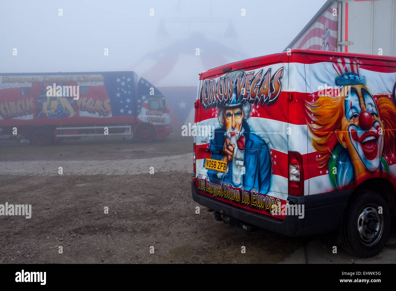 Uncle Sam's American Circus, Custom Painted truck and cab from  USA Peterbilt Trucks in Southport, Merseyside, UK March, 2015.    The all-human circus spectacular, owned by Show Directors John Courtney and Stephen Courtney trading as Circus Vegas has arrived in Southport. The travelling show produced by the famous Uncle Sam's Great American Circus tours for ten months a year.  It is an Irish organisation, a star-spangled selection of Americana. US, Kenworth heavy-duty vehicles and Peterbilt HGV art monster decorated trucks look the part when they roll into town, Stock Photo