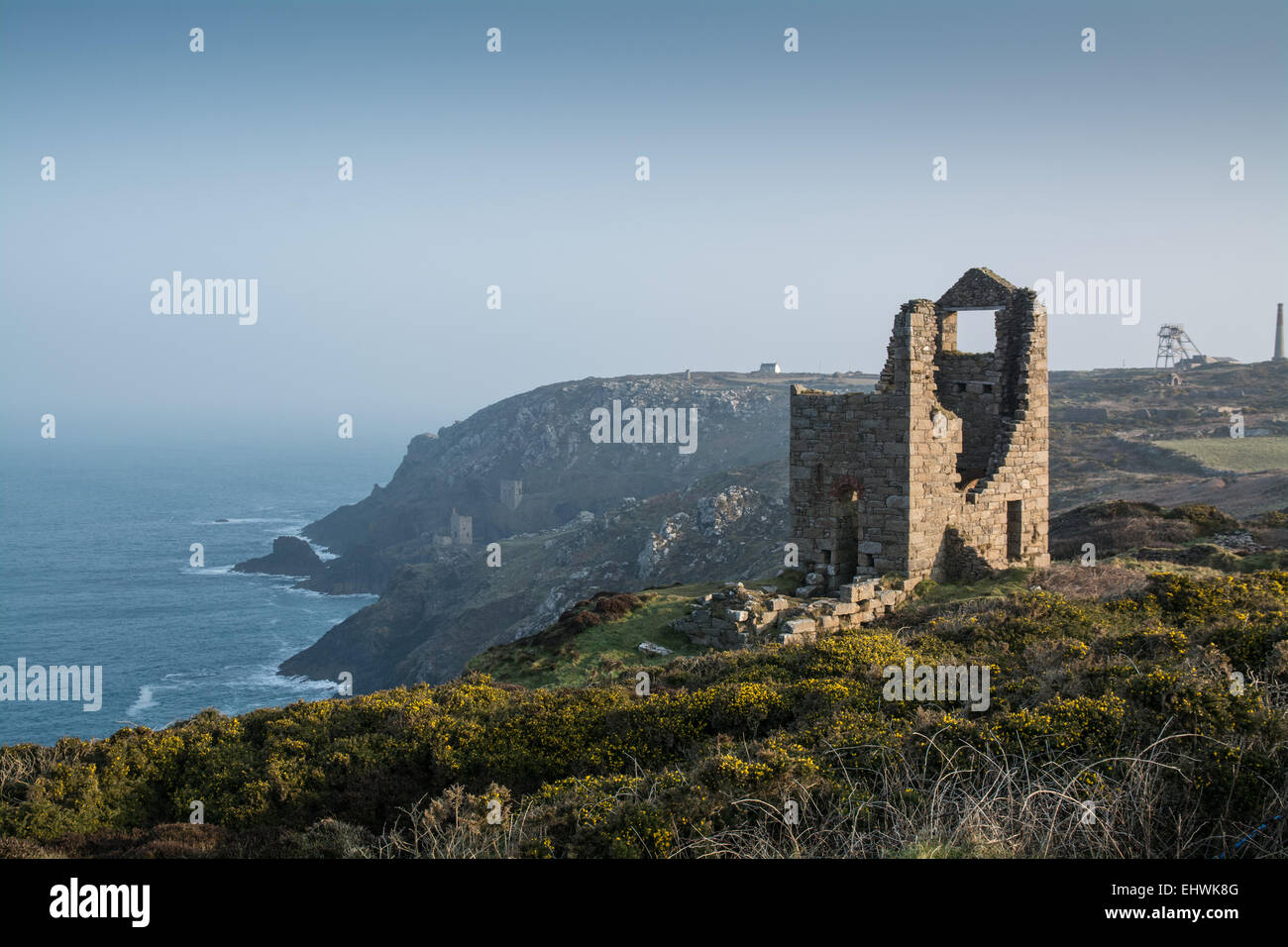 Botallack, Cornwall, UK. 18th March 2015. Fine early morning weather over Botallack tin mines, one of the BBC Poldark film locations. Credit:  Simon Yates/Alamy Live News Stock Photo