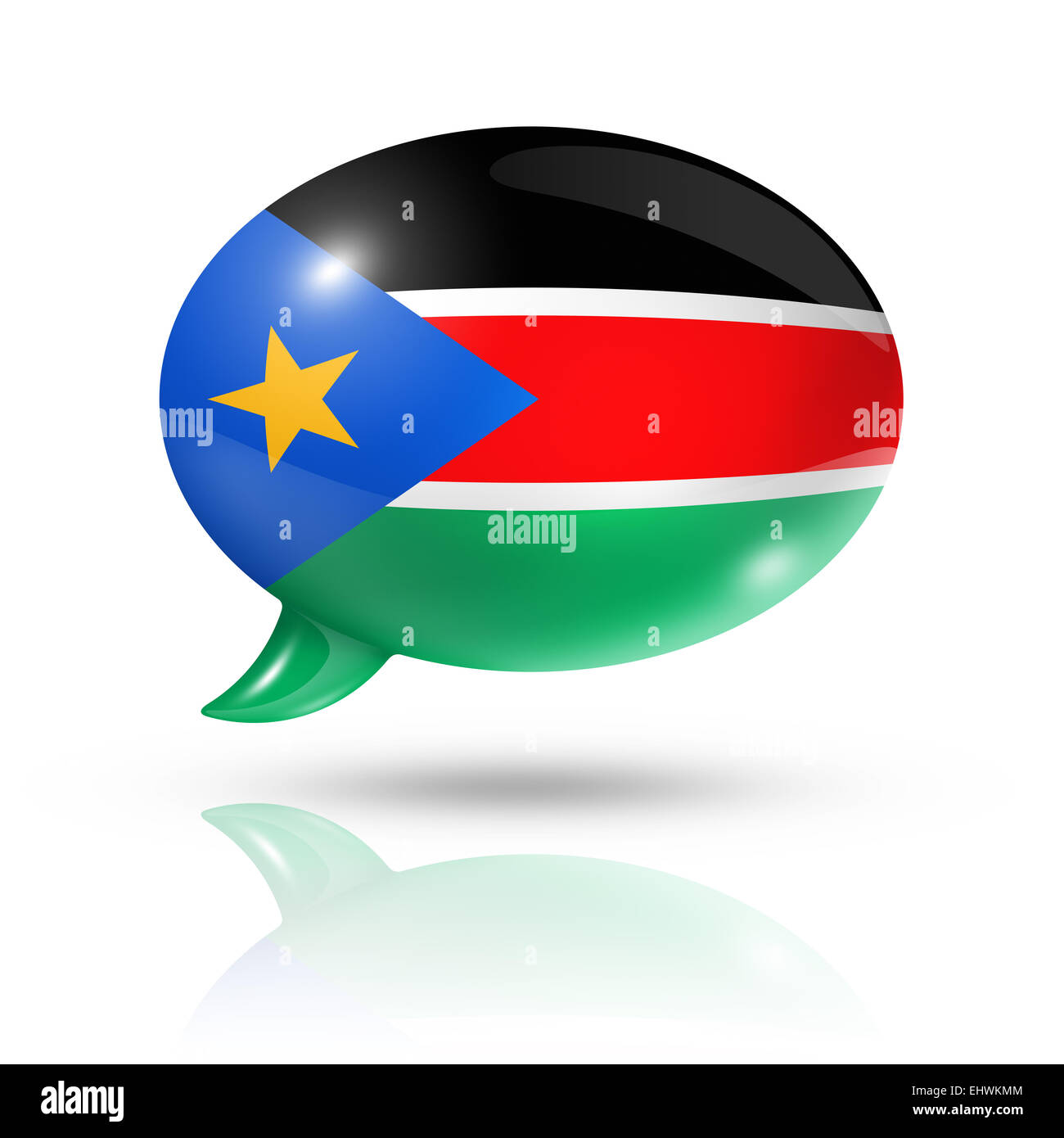 three dimensional South Sudan flag in a speech bubble isolated on white with clipping path Stock Photo
