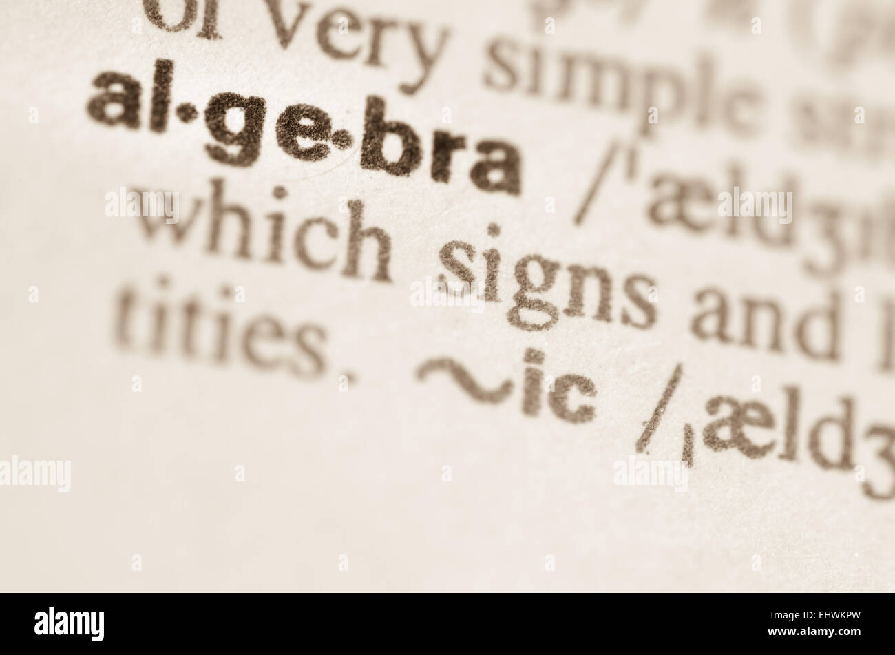 Definition of word algebra in dictionary Stock Photo