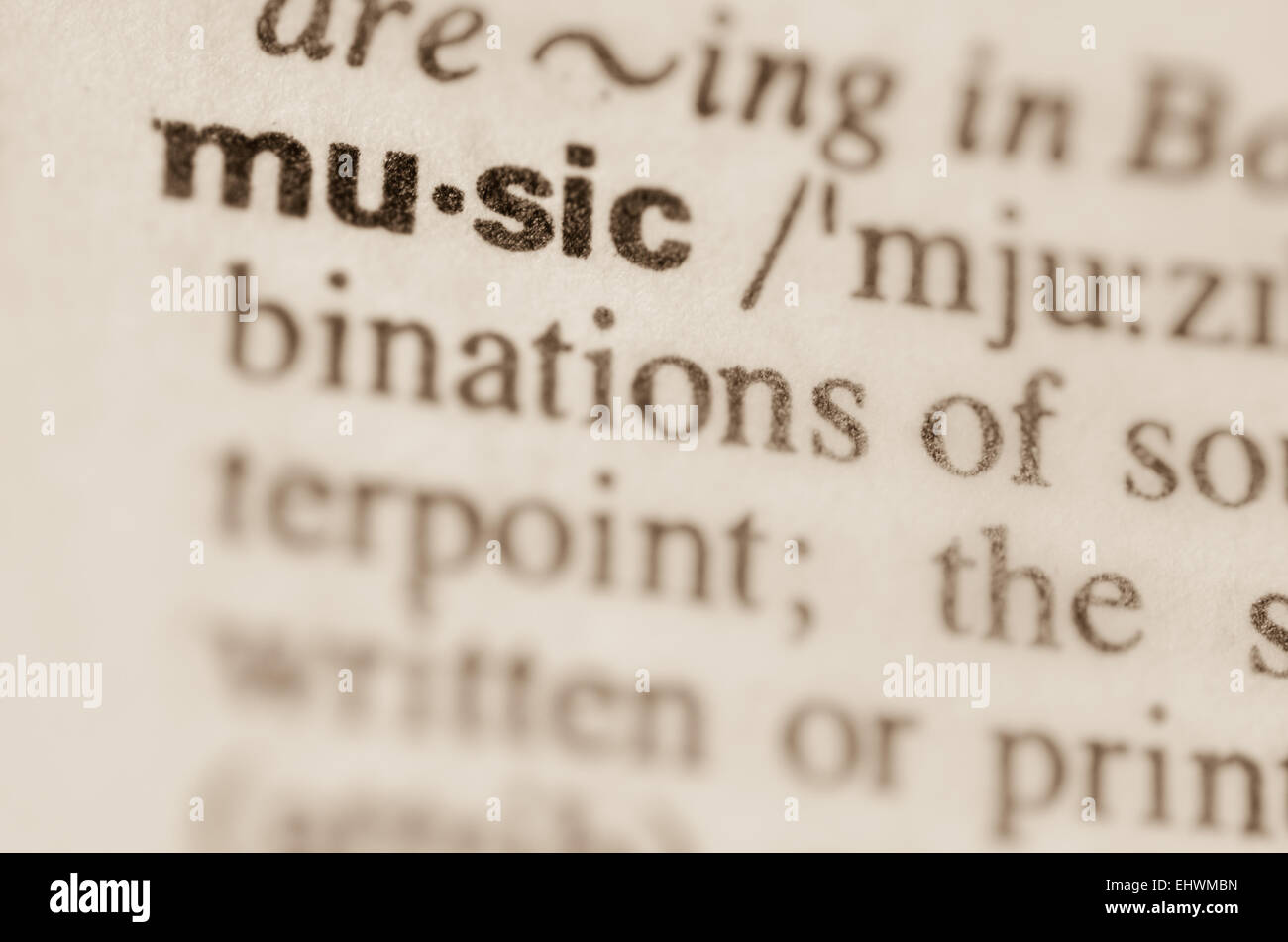 Definition of word music in dictionary Stock Photo Alamy