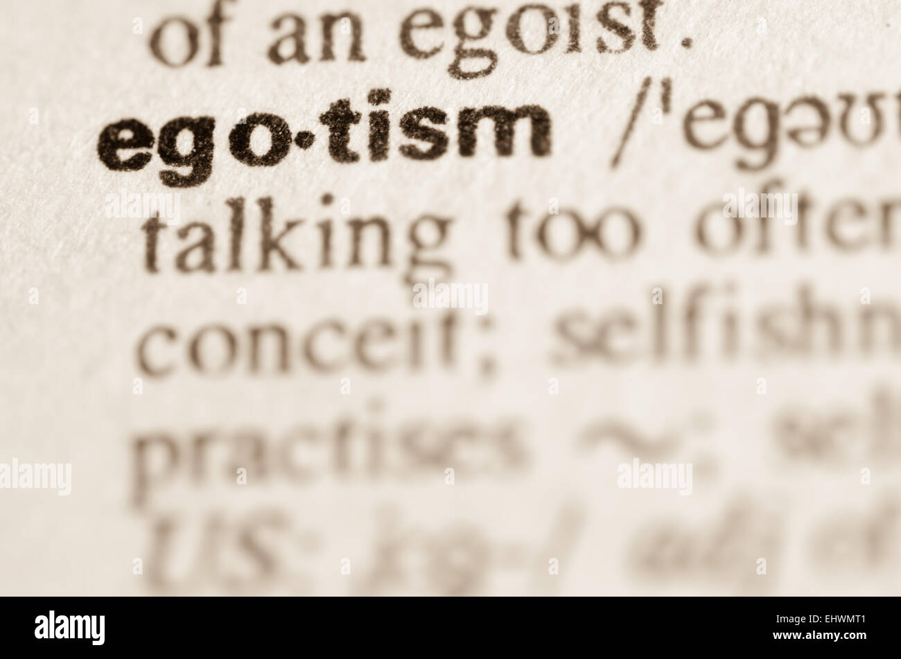 Definition of word egotism in dictionary Stock Photo