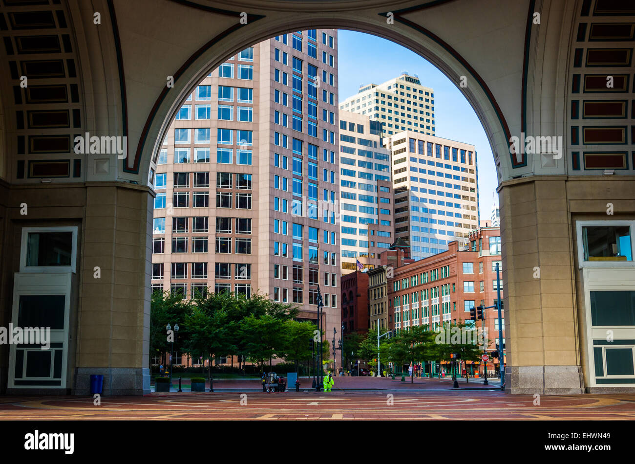 Looking through the arch at Rowes Wharf, in Boston, Massachusetts Stock Photo Alamy