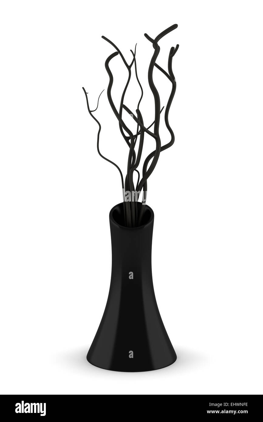 black vase with dry wood isolated on white Stock Photo - Alamy