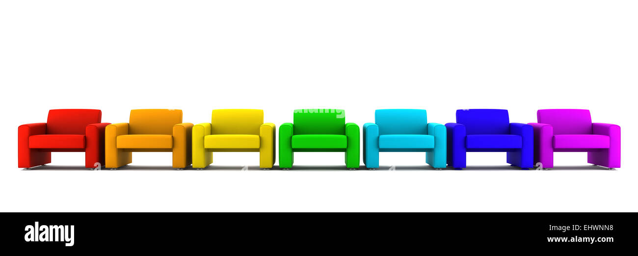 many color armchairs isolated on white background Stock Photo