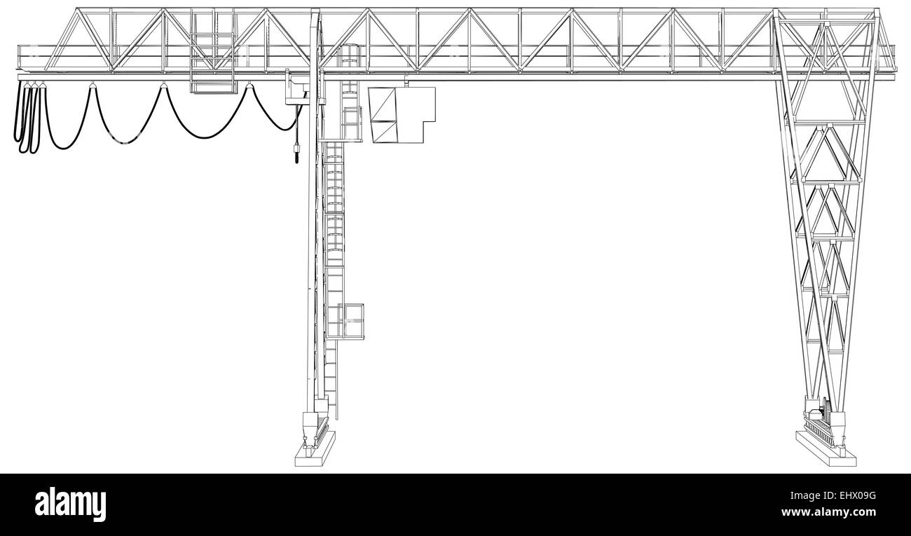 Gantry crane. Wire-frame. Vector rendering of 3d Stock Photo - Alamy