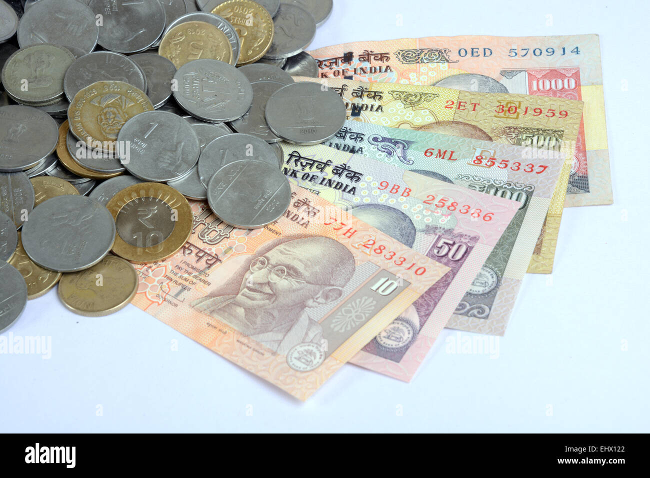 indian currency with coin Stock Photo