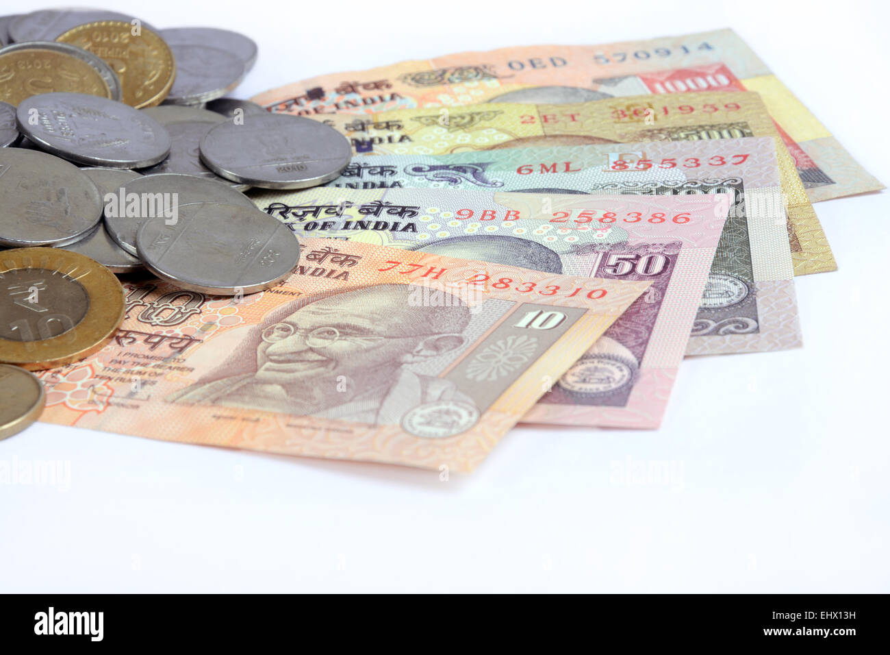 indian currency with coin Stock Photo