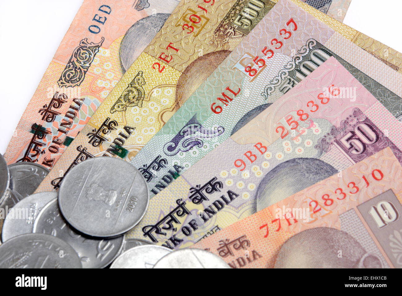 indian currency with coin Stock Photo