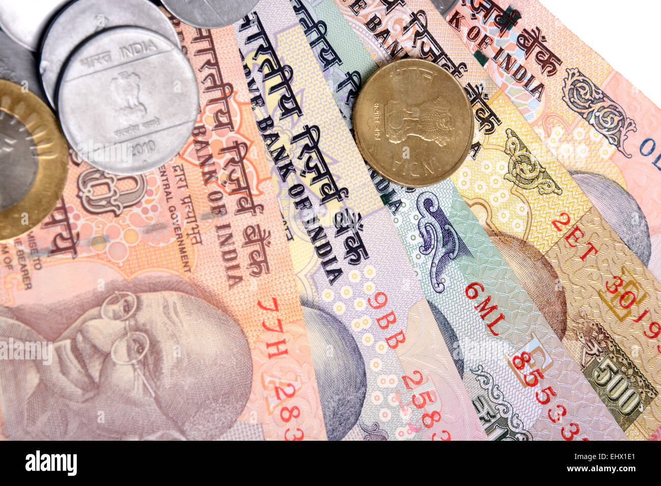 indian currency with coin Stock Photo