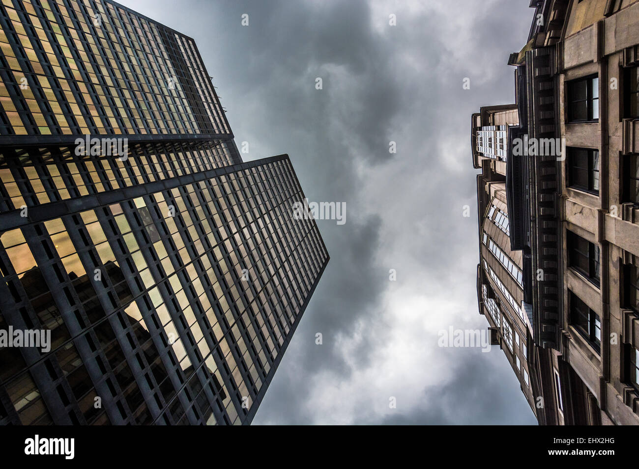 Looking up at buildings and a cloudy sky in Boston, Massachusetts Stock ...