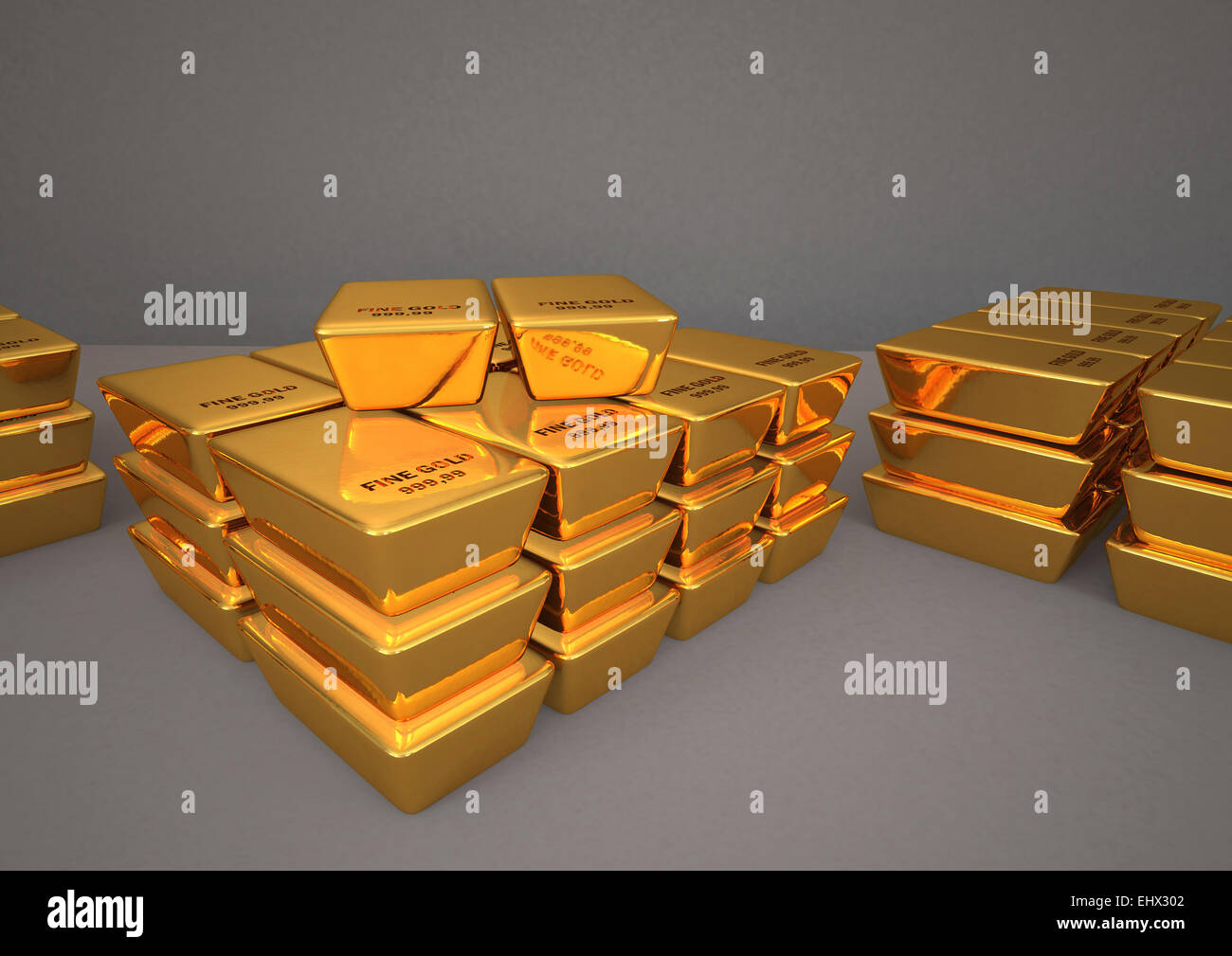 3D Rendering, Stack of gold bars Stock Photo