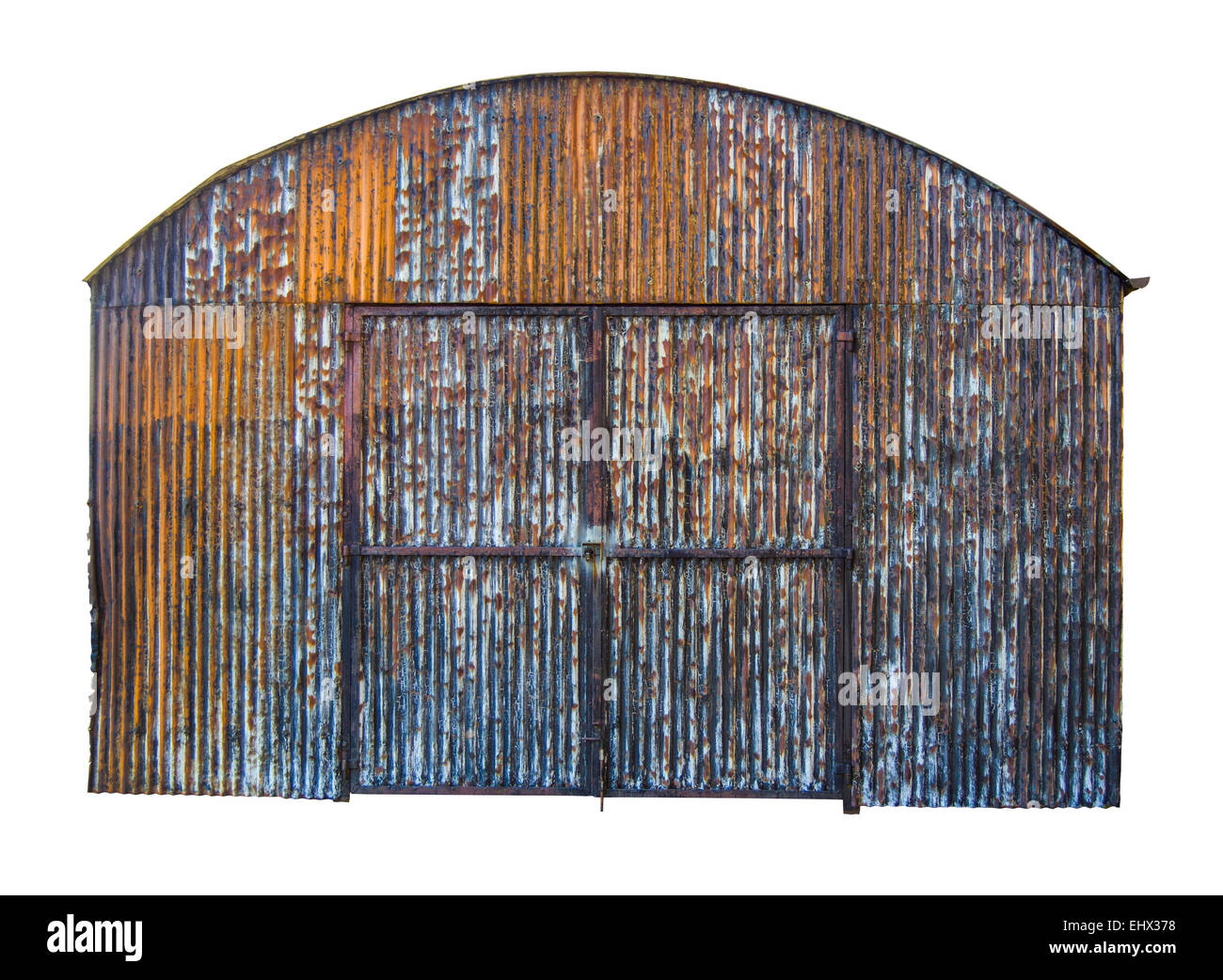 Isolated Rusty Old Corrugated Iron Barn With Clipping Path Stock Photo