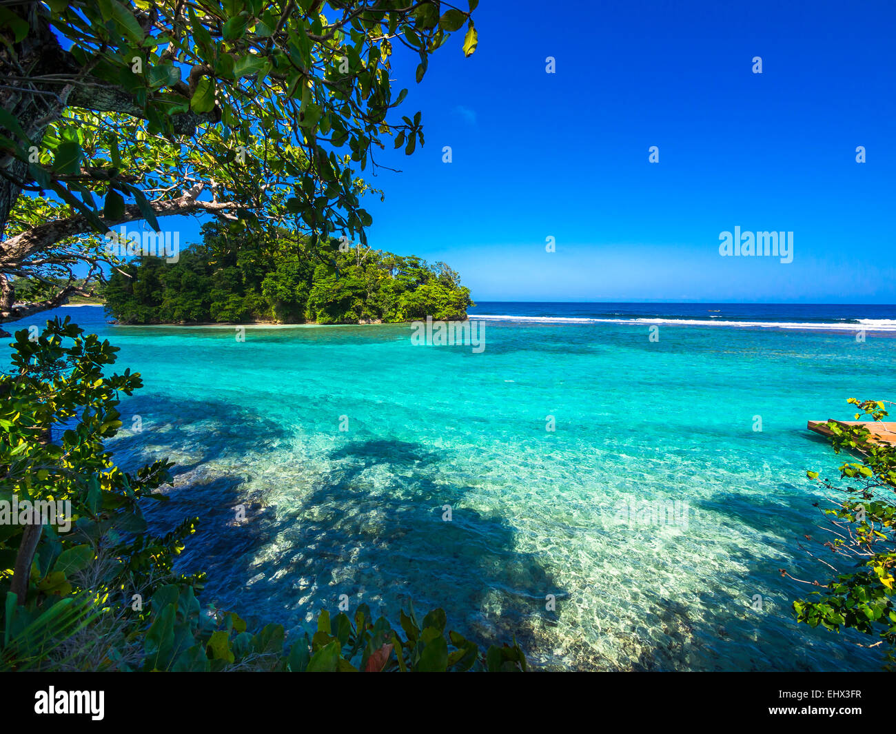 Caribbean, Greater Antilles, Jamaica, Portland Parish, Port Antonio, View to Pellew Island Stock Photo