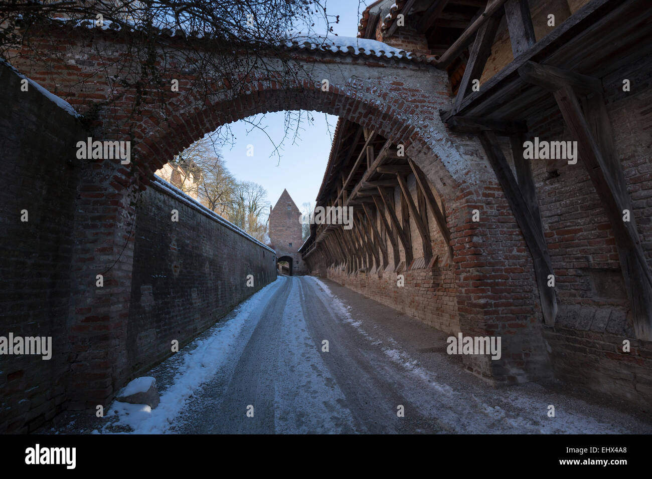 Germany, Bavaria, Landshut, path at Trausnitz castle in winter Stock
