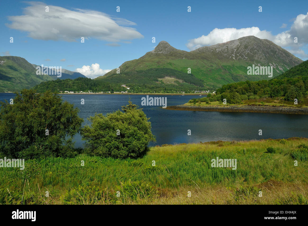Loch Leven with Sgorr na ciche or Pap of Glencoe (center) & Sgorr nam Fiannaidh (right) Stock Photo