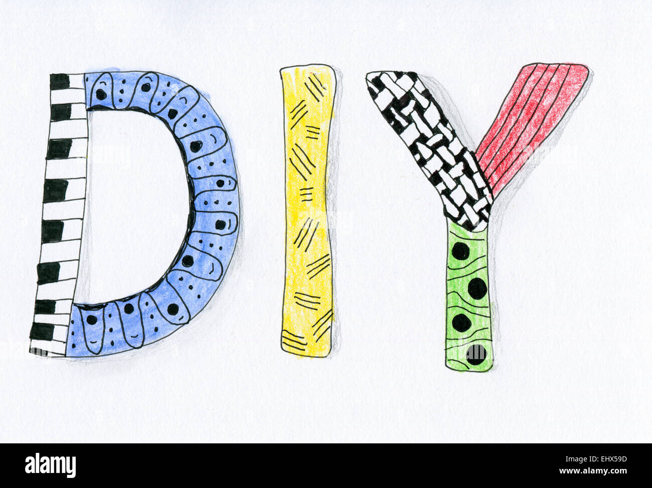 Word DIY drawed in Zentangle Stock Photo