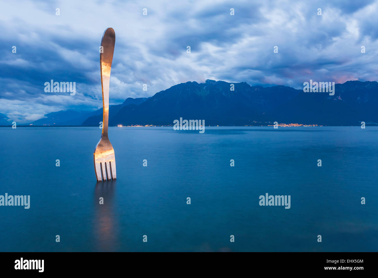 Switzerland, Vevey, Lake Geneva, work of art The Fork Stock Photo