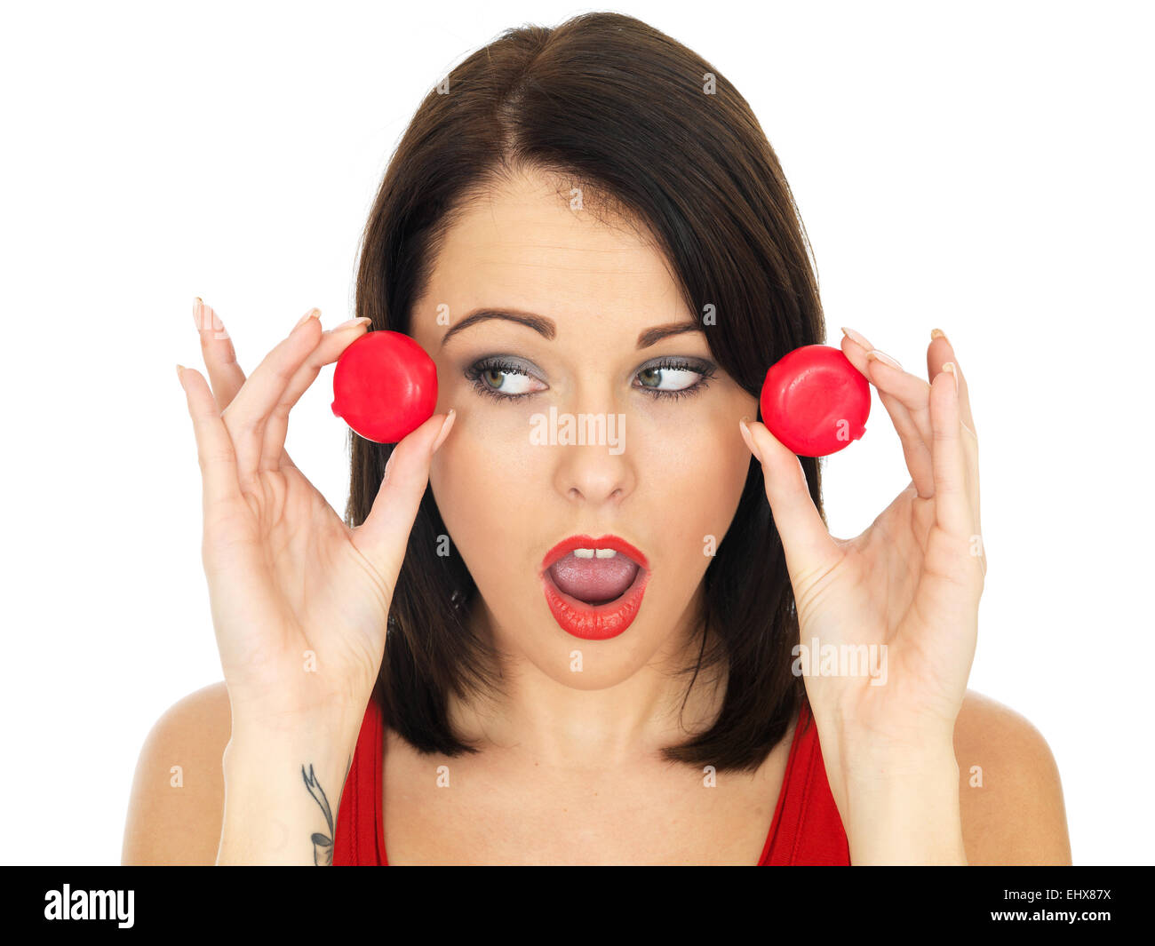 Attractive Woman With Baby Bell Processed Cheese Rounds Stock Photo Alamy