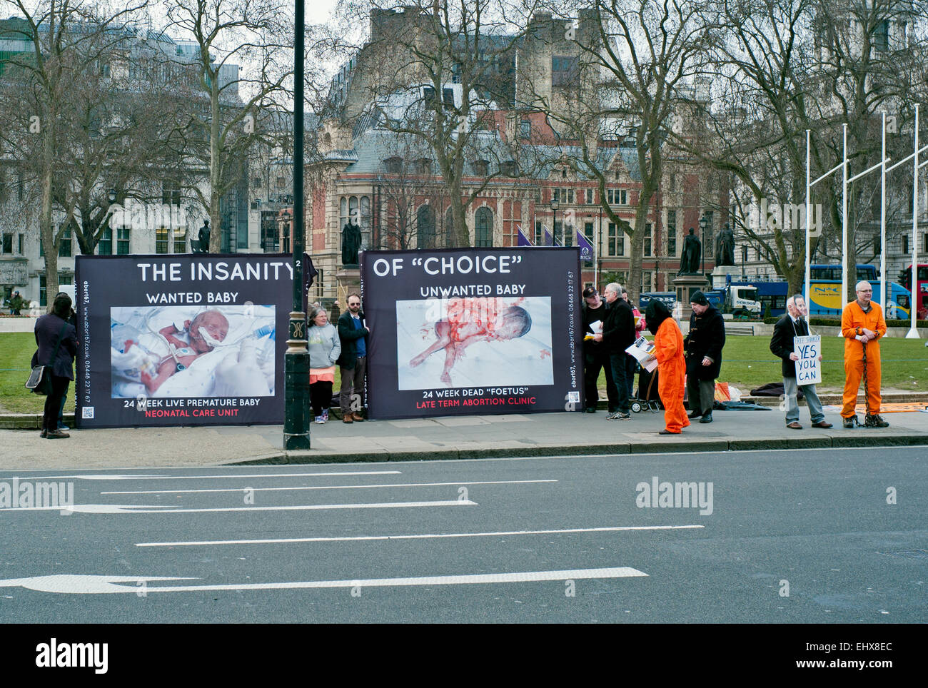 Anti abortion protesters Westminster London abort67 24 week premature baby and 24 week dead foetus Stock Photo