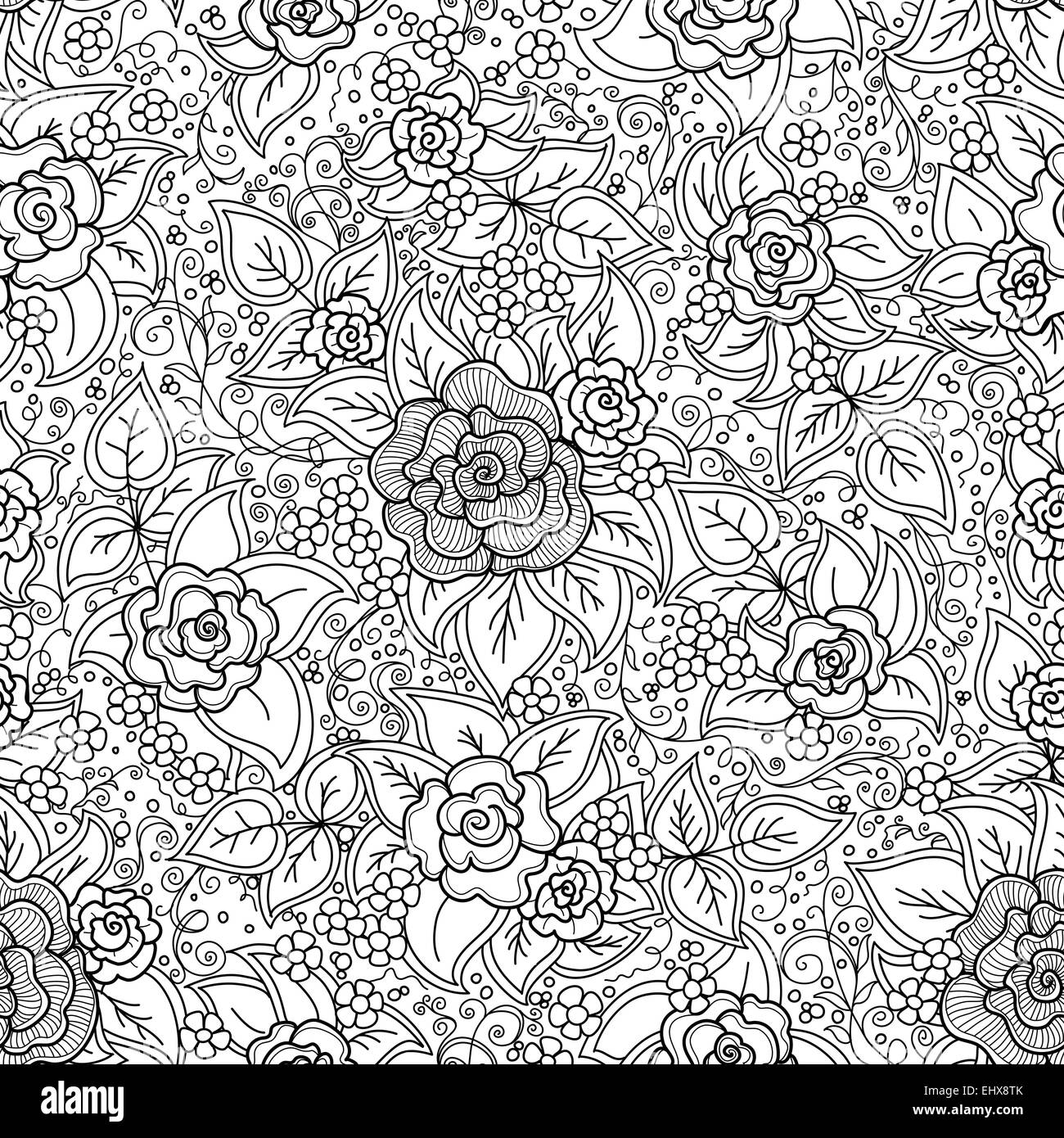 vector seamless black and white floral pattern Stock Photo