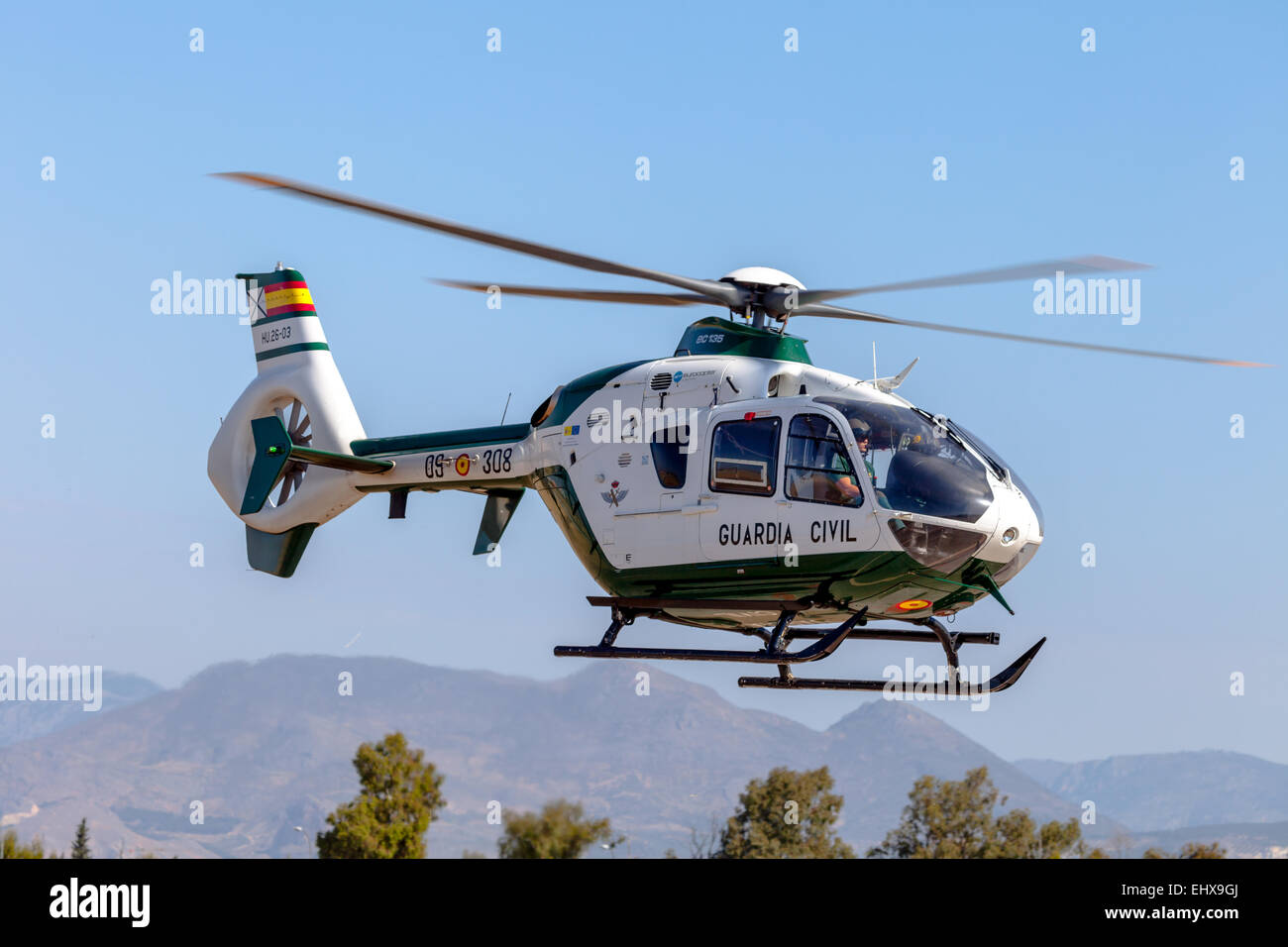 GRANADA, SPAIN-MAY 18:  Helicopter Eurocopter EC135 taking part in a  exhibition on the X aniversary of the Patrulla Aspa Stock Photo
