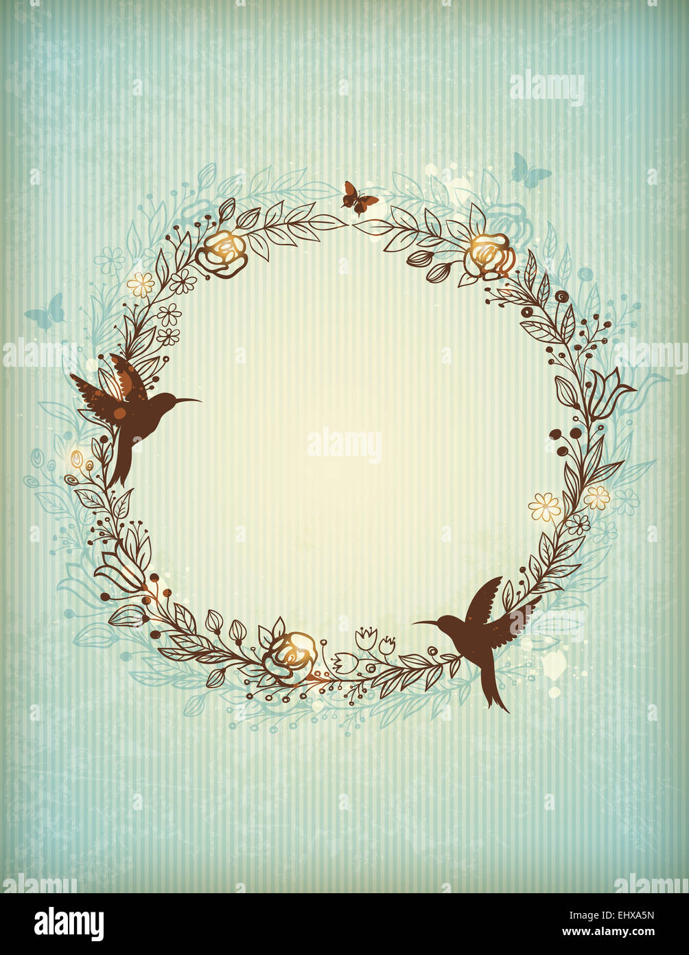 Decorative vintage hand drawn wreath of flowers, leaves and birds Stock ...