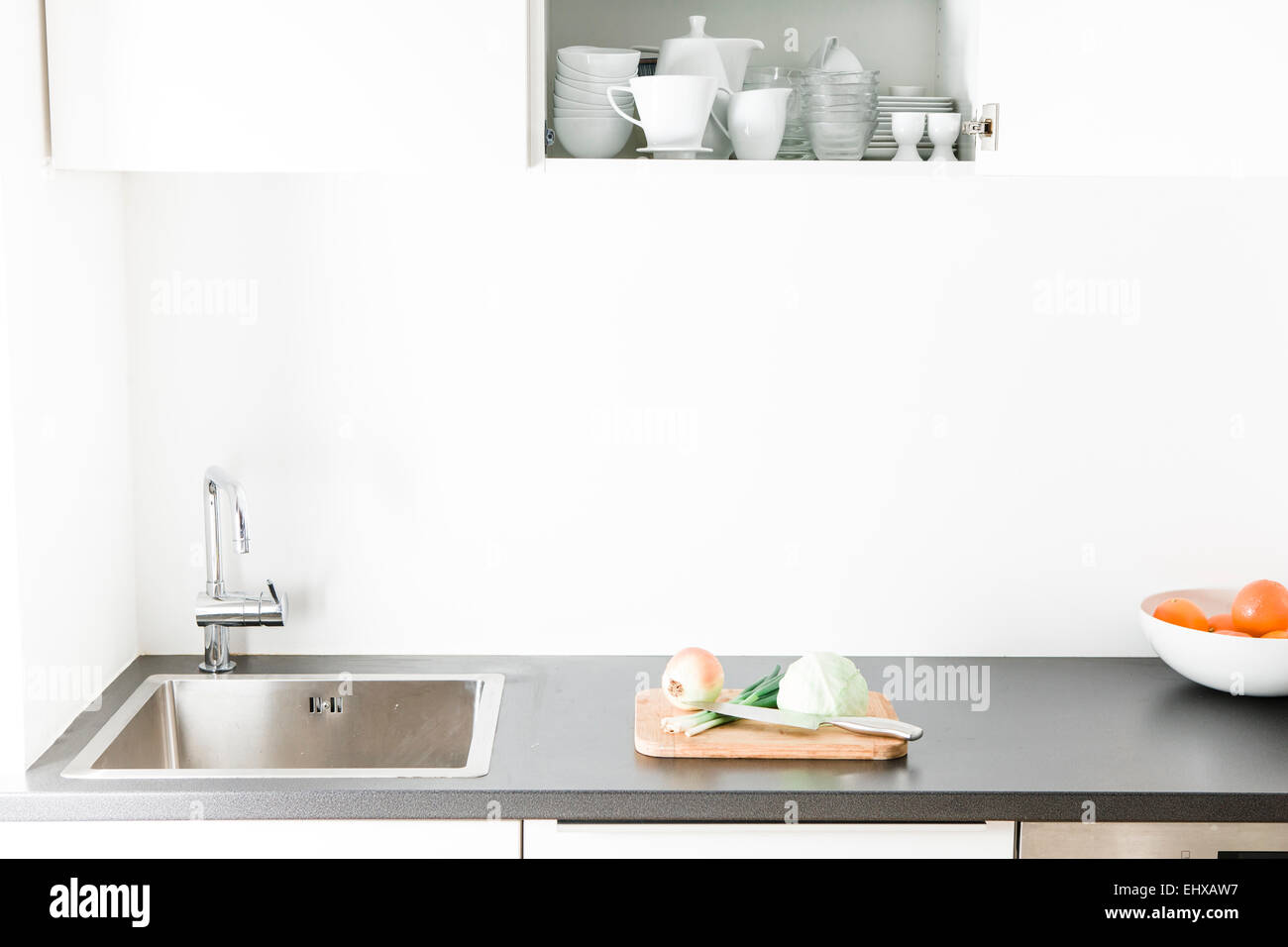 Modern kitchen, open kitchen cupboard Stock Photo - Alamy