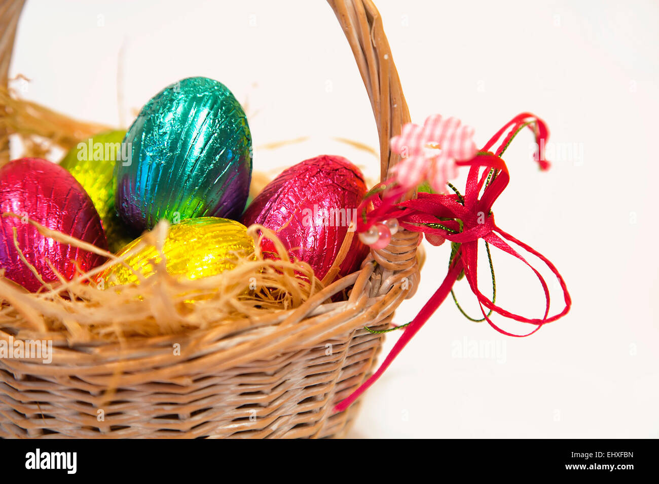 Festivals, Religious, Easter, Chocolate eggs in basket Stock Photo Alamy