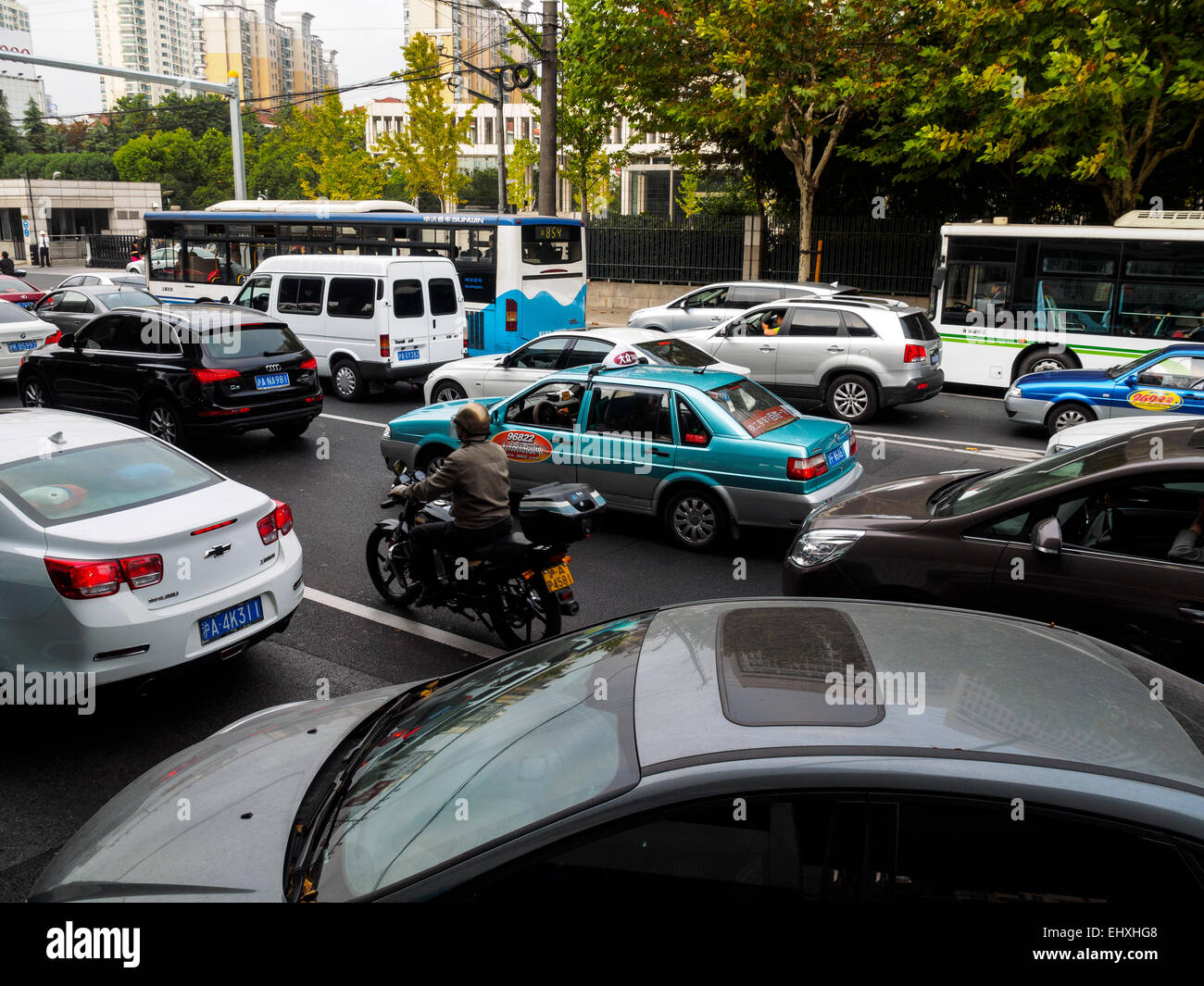 Traffic jam during rush hour in Shanghai, China Stock Photo