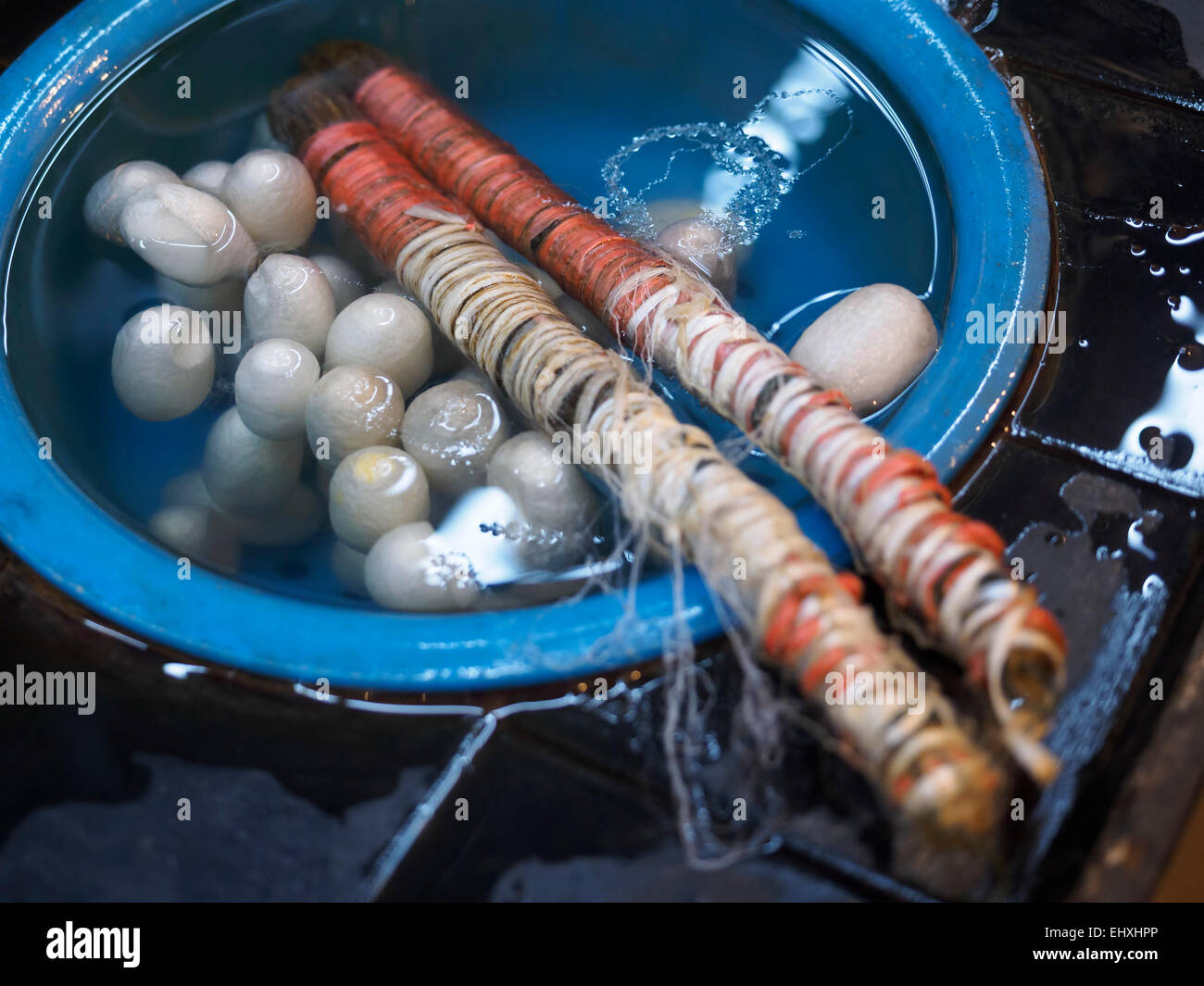 Silkworm cocoons in a silk production factory in Shanghai, China Stock Photo