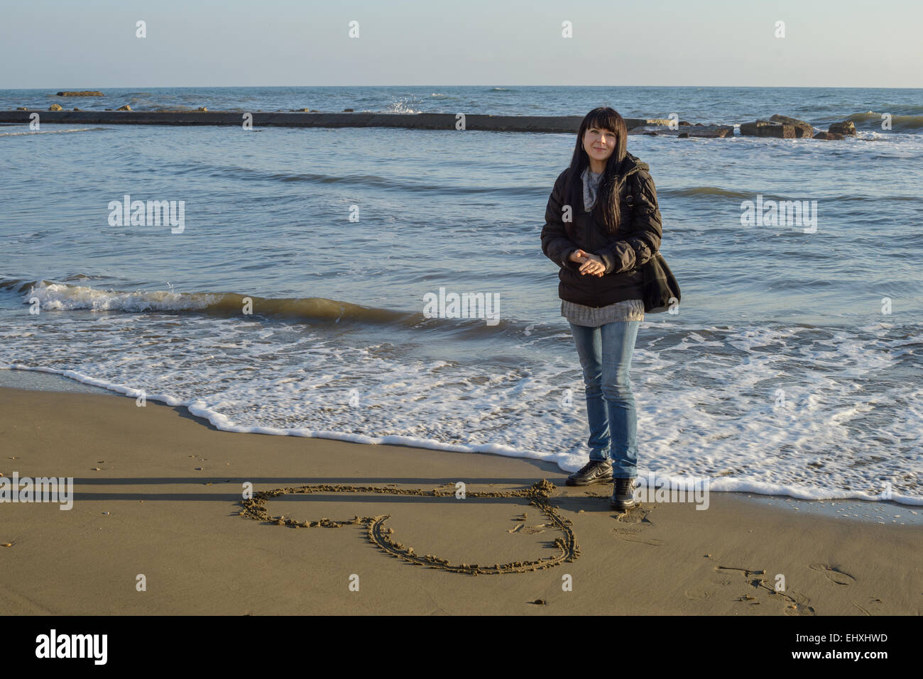 A portrait of a nice girl to the seaside in winter Stock Photo